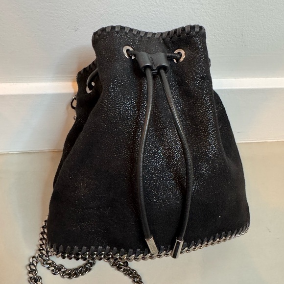 Stella McCartney Vegan Leather Bucket Bag – Black & Silver Sparkle - Picture 1 of 17